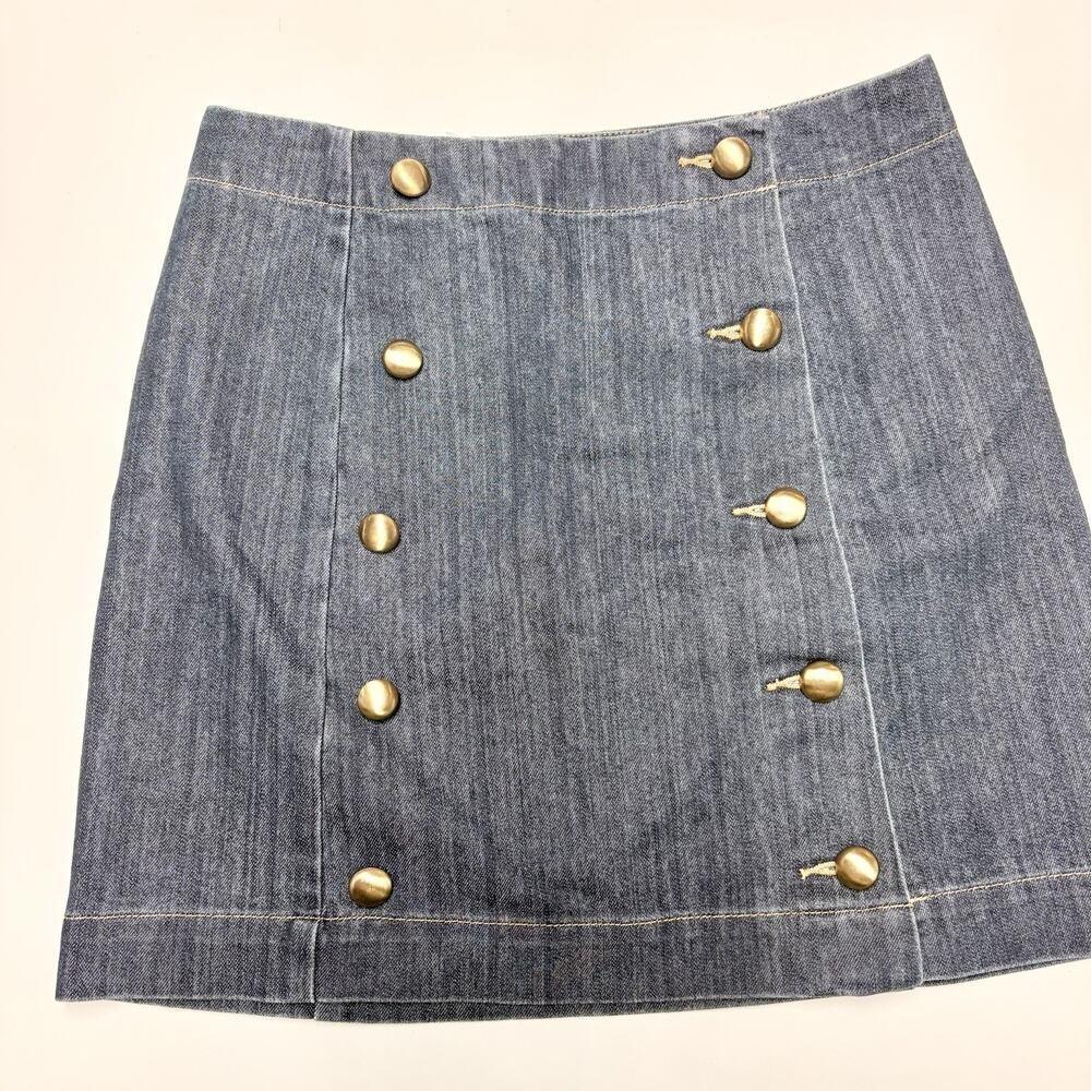 Michael Kors Denim Mini Skirt Double Breasted Buttons Size 2 Designer A Line